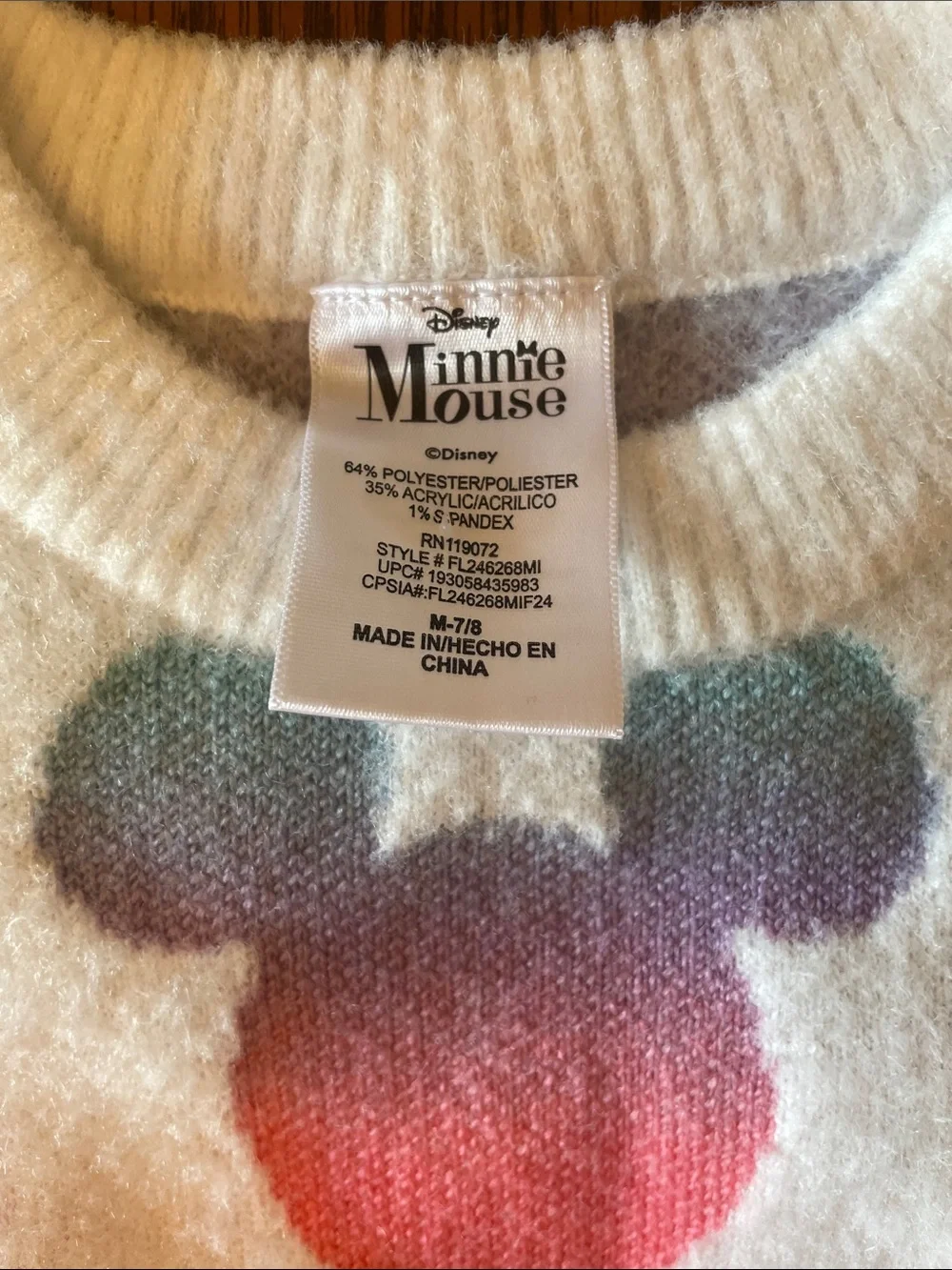 Disney White Crewneck Sweater with Multicolor Pastel Mickey Heads